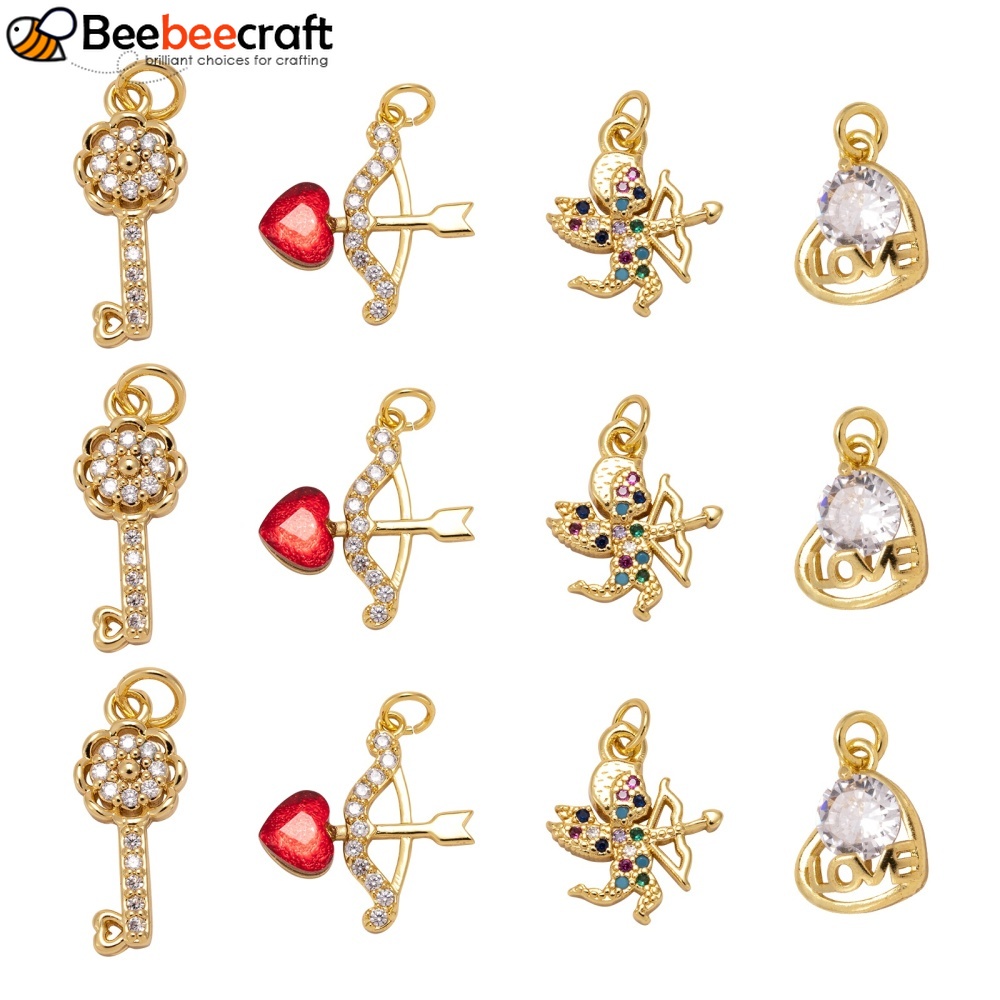 1 Hộp 8 Mặt Dây Chuyền Đồng Thau Với 4 Phong Cách Khác Nhau Và Nhẫn Zircon Và Nhẫn Cupid/ Mũi Tên & Con Heo/ Con Mắt & Hoa & Trái Tim & Tình Yêu Cho Ngày Lễ Tình Nhân