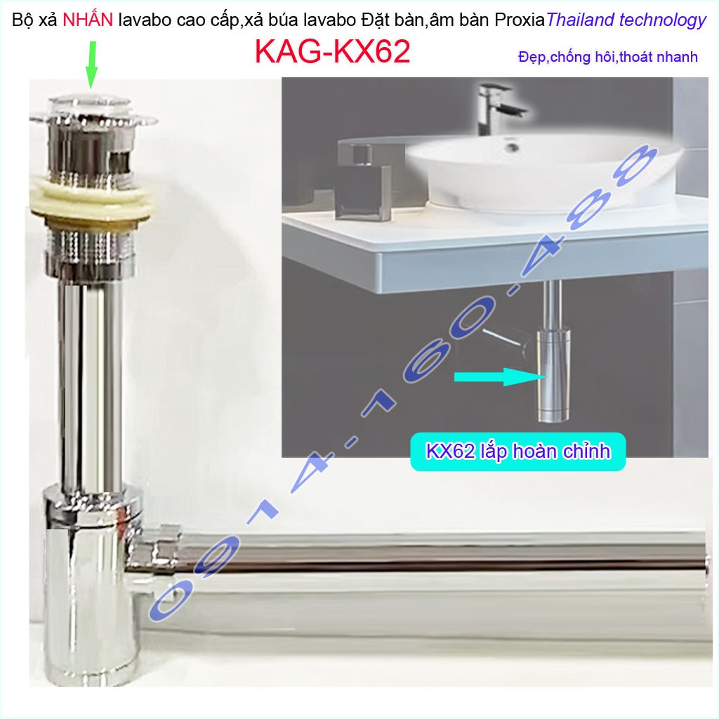 Xả lavabo KAG-KX62 Thailand, bộ xả bồn rửa mặt co búa cao cấp inox dày sáng bóng thoát nhanh chống hôi tốt