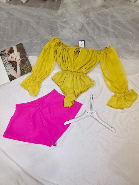 SET BODYSUIT SMI TVAI TAY BỒNG CHUN NGỰC + QUẦN SOOC | BigBuy360 - bigbuy360.vn