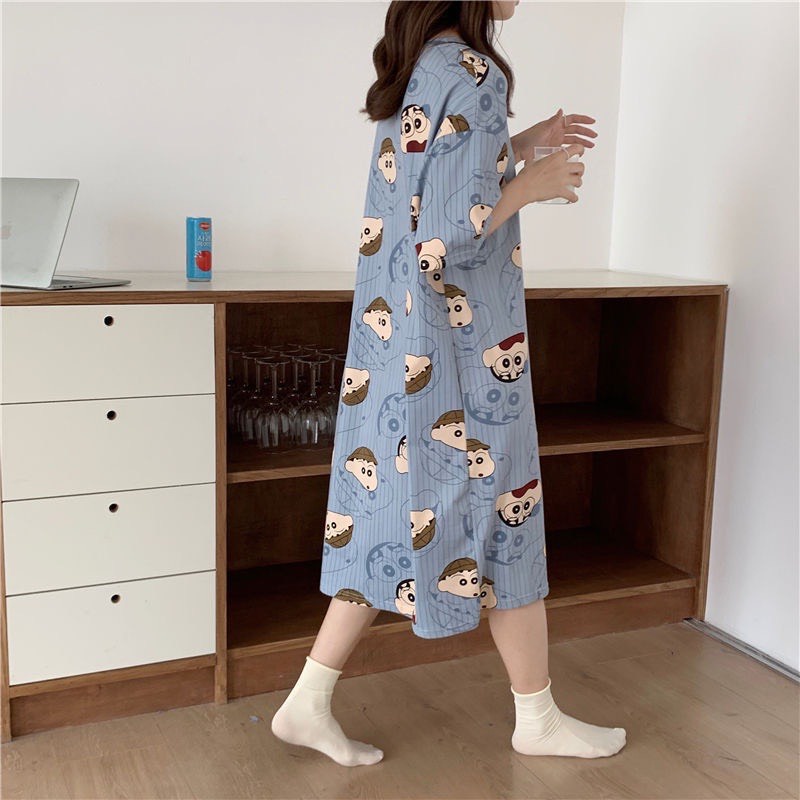 Đầm ngủ, Váy ngủ nữ mặc nhà cộc tay họa tiết dáng suông chất liệu cotton co giãn thoải mái  VN110