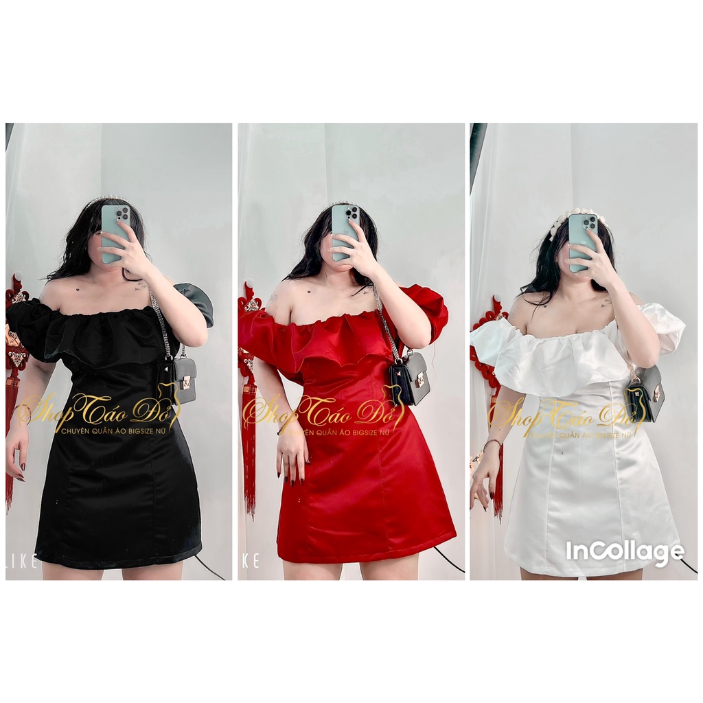 (TÁO ĐỎ BIGSIZE 55-90KG) Đầm dự tiệc bẹt vai, đầm ôm body bẹt vai nhún bèo sang trọng D22 (ảnh thật shop chụp 100%) 🍎🍎🍎