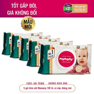 Combo 5 gói khăn ướt Mamamy không mùi 100 tờ