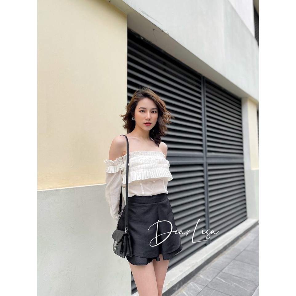 DearLisa-Áo kiểu trễ vai xếp ly ngực xinh xắn nữ tính