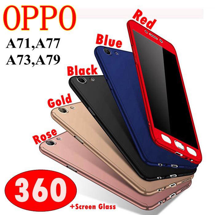 Ốp điện thoại nhựa Pc cứng nhiều màu sắc bảo vệ toàn diện kèm miếng kính cường lực cho OPPO A71/A77/A73/A79