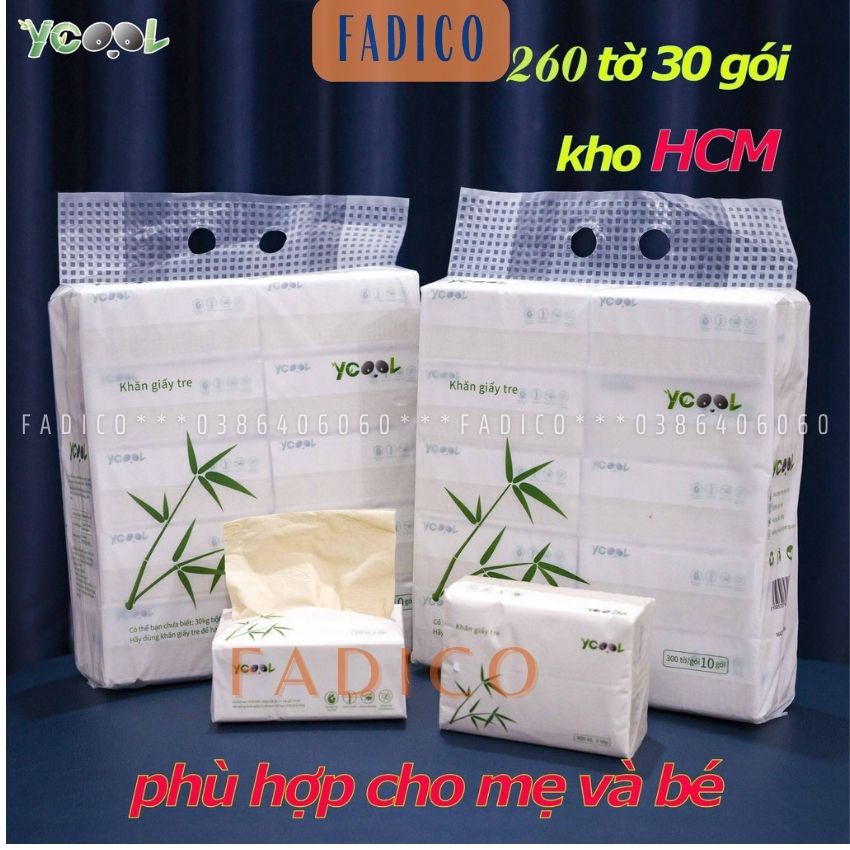 [HCM-Lẻ gói]Giấy gấu trúc YCOOL,khăn giấy Ycool,chất bột tre mềm siêu dai gói[260 tờ],giấy nội địa trung-fadico