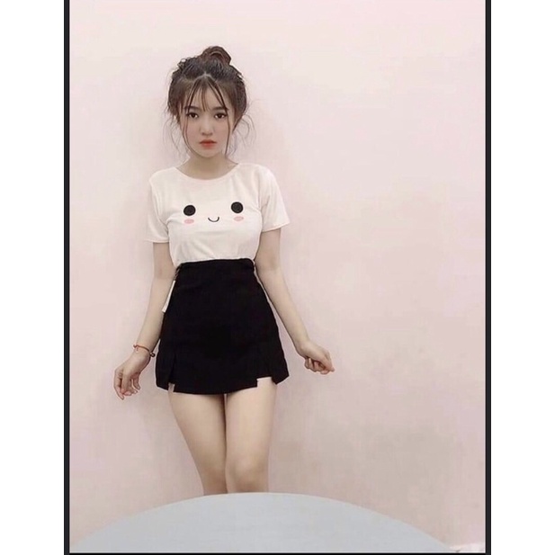 Set áo lông gấu và quần giả váy xẻ 2 bên- hình thật- ann9399
