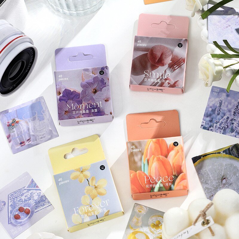 Hộp 46 Miếng Dán Sticker Trang Trí Hình Hoa Lá Nhiều Màu Sắc Box Sticker ST362