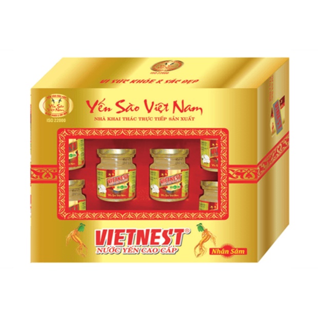 Tổ yến chưng sẵn cùng đường phèn và nhân sâm – Hộp 6 lọ nước yến cao cấp Vietnest nhân sâm