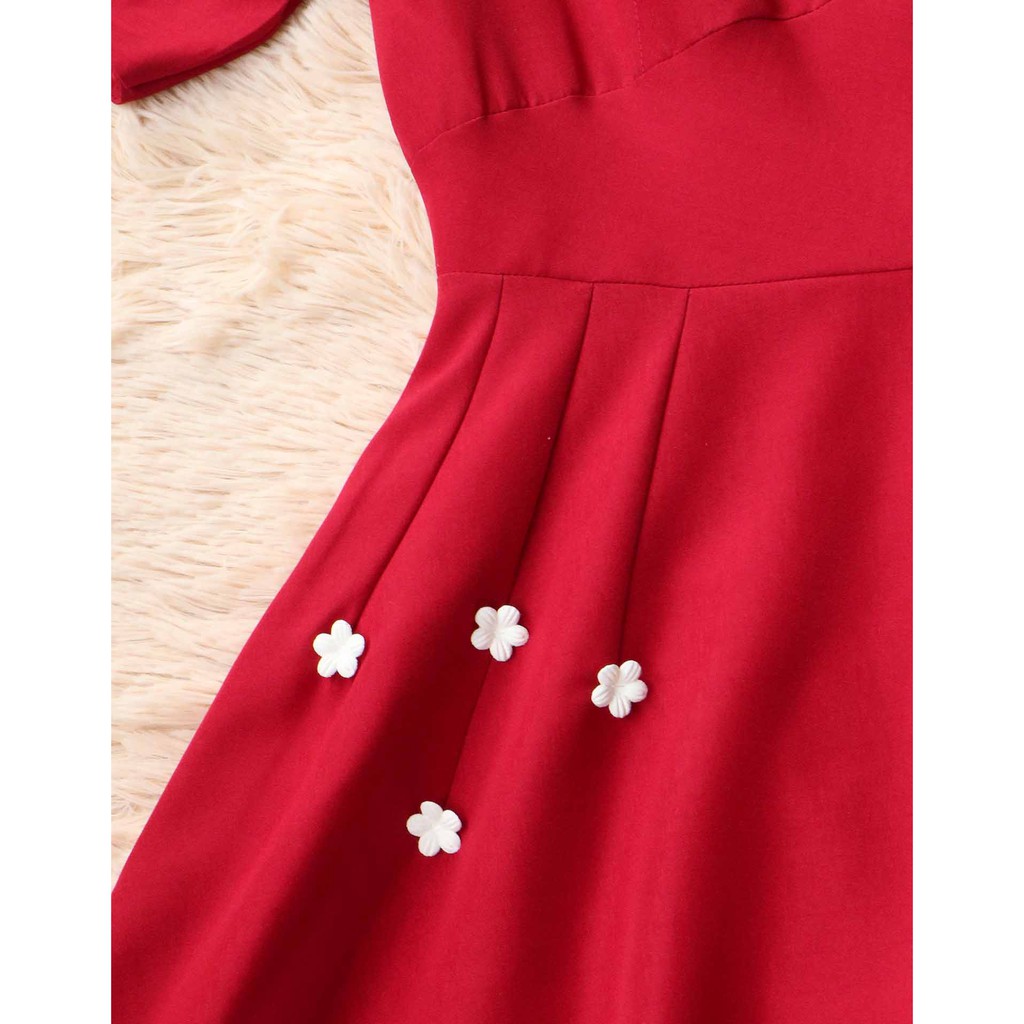 Đầm dự tiệc đỏ  xòe thiết kế sang trọng eo tôn dáng che mỡ bụng tay ngắn thời trang đính hoa nhí dể thương - Lux W | BigBuy360 - bigbuy360.vn