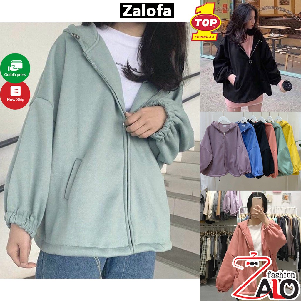 Áo khoác nỉ ngoại hoodie BASIC form rộng khóa kéo tròn áo khoác nam nữ Unisex AN1 Zalofa