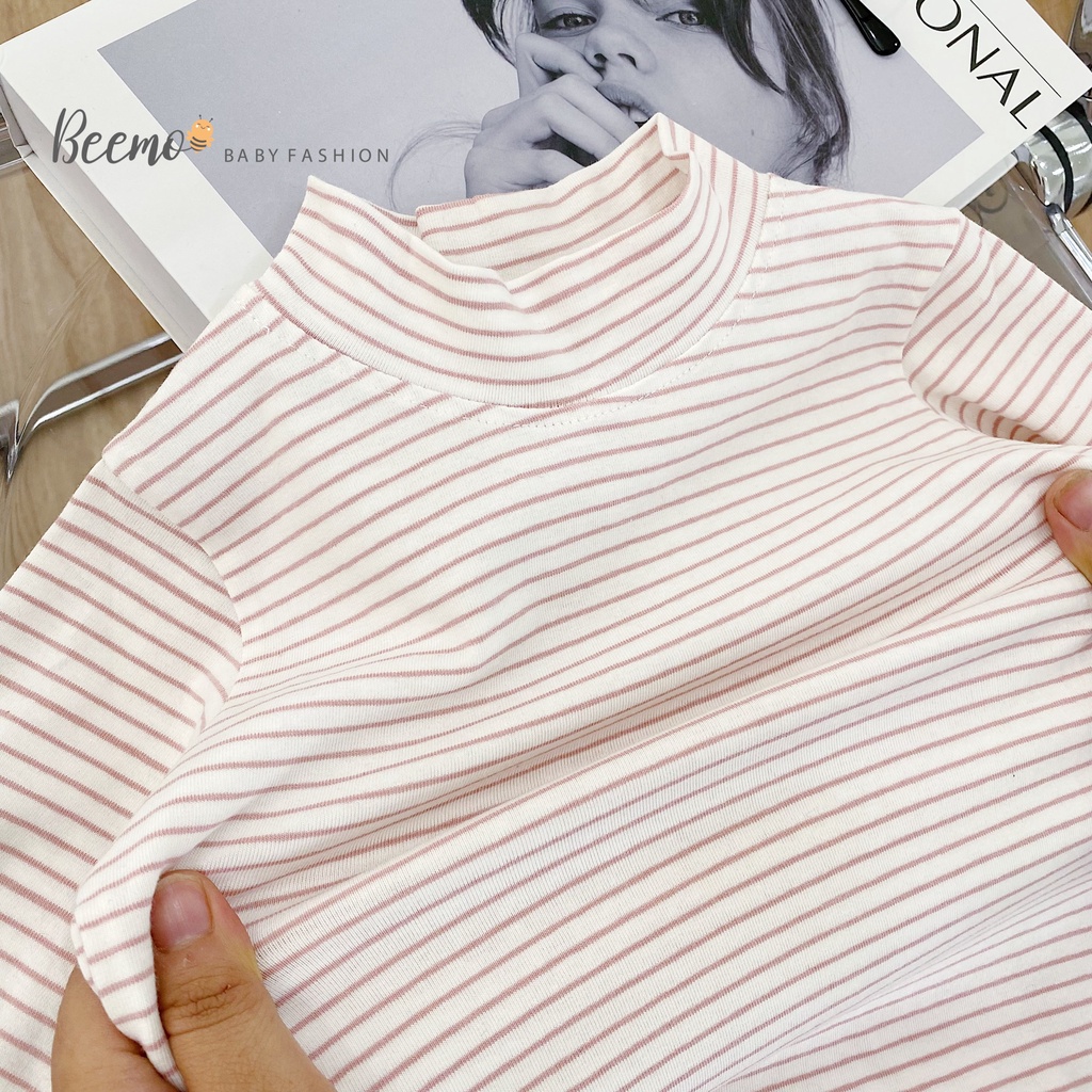 Áo dài tay Beemo kẻ ngang trơn co giãn, mềm mại cho bé trai, bé gái thu đông từ 1 đến 7 tuổi - 22A199