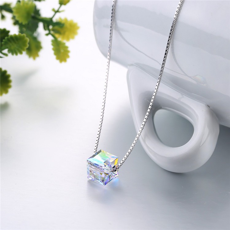 Dây chuyền bạc nữ ANTA Jewelry, thiết kế vòng cổ bạc mặt vuông đính đá pha lê 7 màu - ATJ7066A