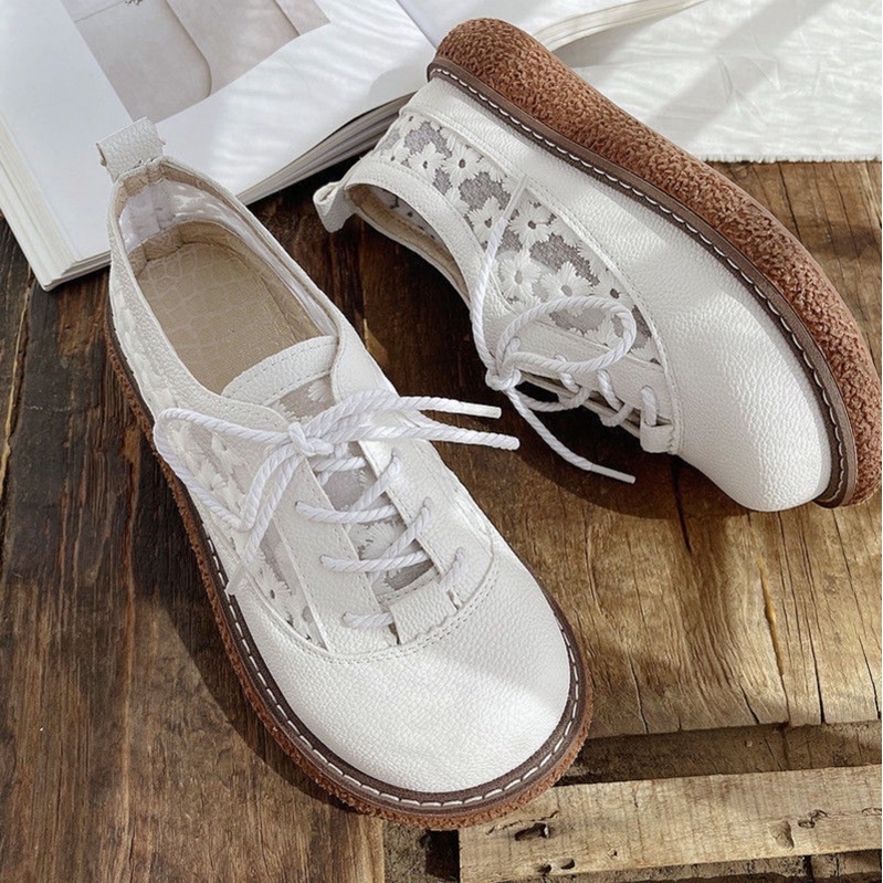 Giày Mori phối ren Mori nữ văn học Hàn Quốc retro vintage sinh viên ulzzang Nhật Bản lenvintage đế bằng sandal boots nữ