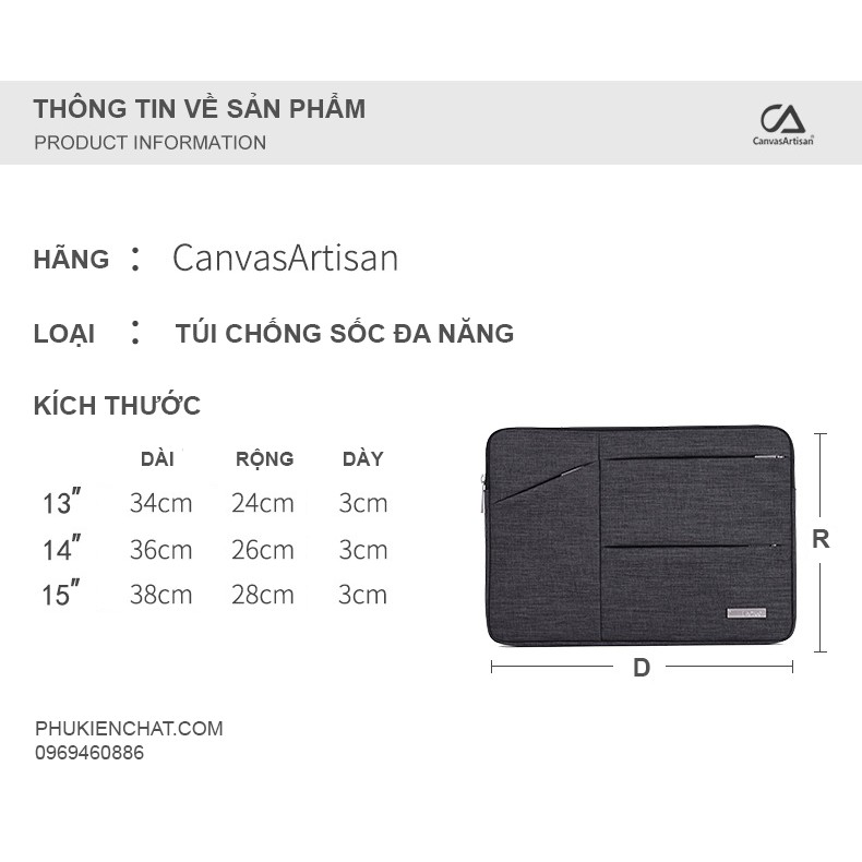 Túi chống sốc + Chống nước Laptop Macbook CanvasArtisan 2019 (Chính hãng)