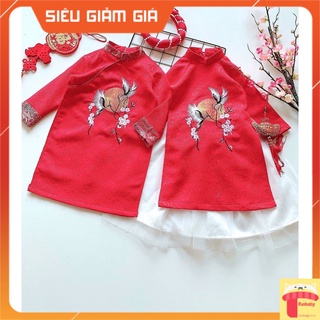 Áo dài tết bé gái và bé trai 1-10 tuổi vải gấm song Hạc hàng thiết kế