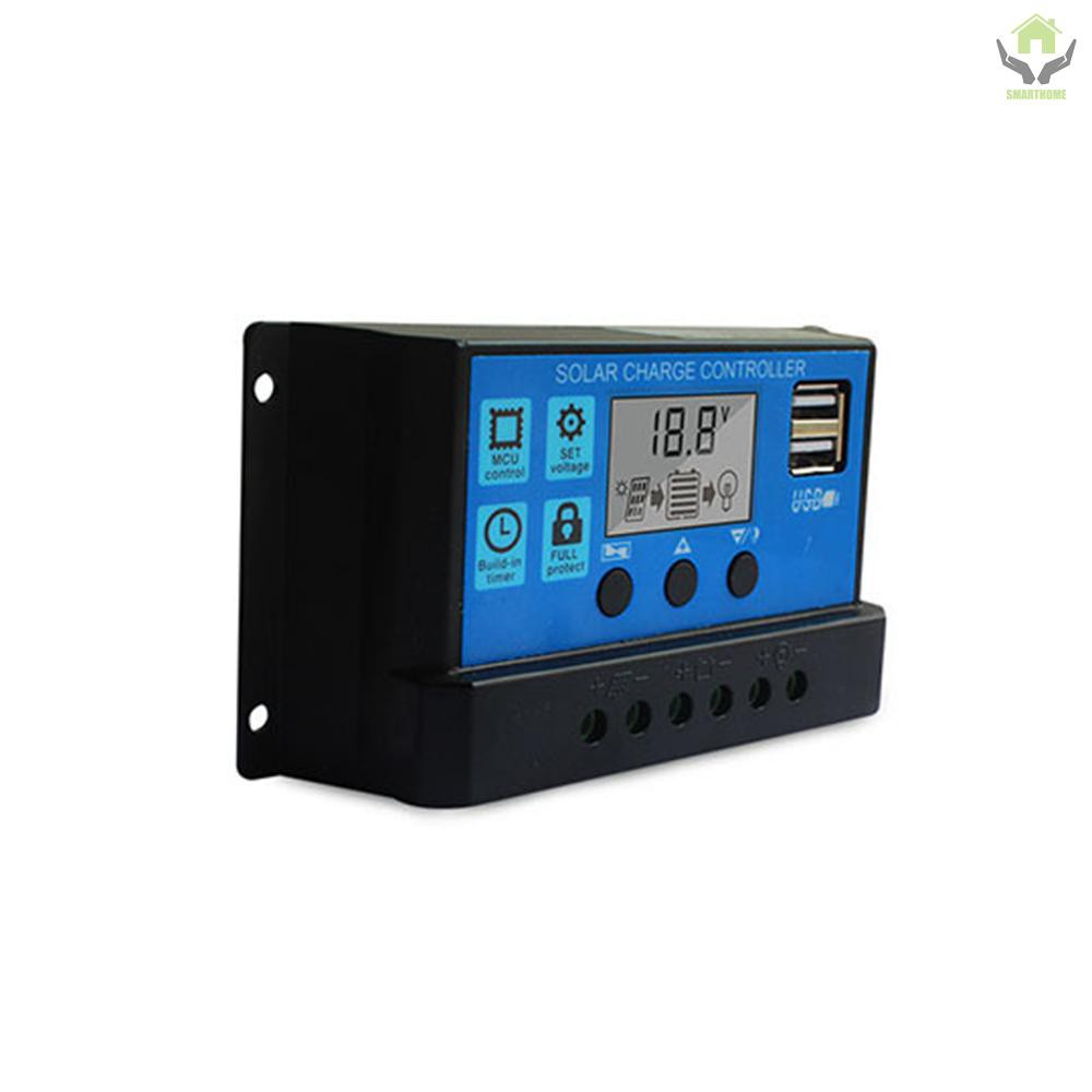 100A Solar Charge Controller, Solar Panel Controller 12V/24V Adjustable LCD Display Solar Panel Battery Regulator with Dual USB Port