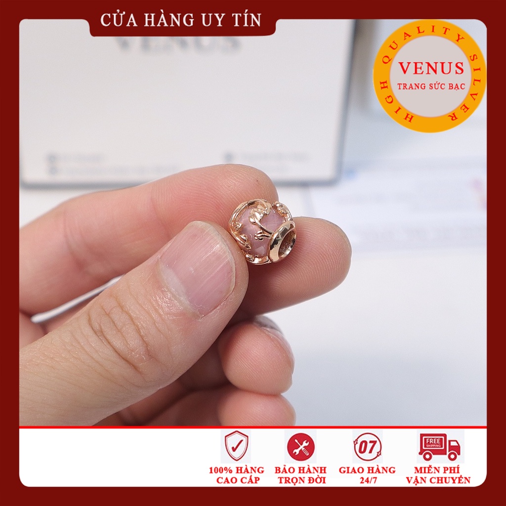 Charm bạc xi vàng hồng- Bạc 925 cao cấp- Trang sức bạc Venus
