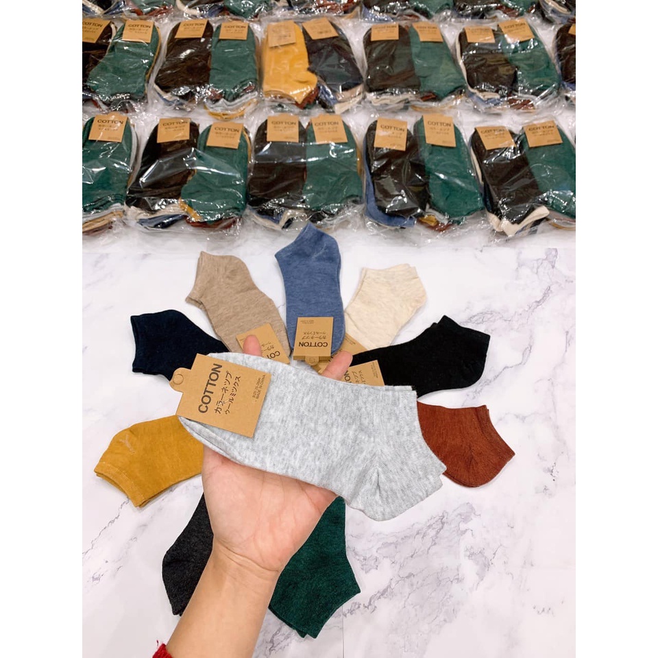 Set 10 Đôi Tất Mix Màu Muối Tiêu, Cổ Ngắn Dành Cho Nam Và Nữ, Chất Cotton Mềm Mịn Không Bai, Không Xù