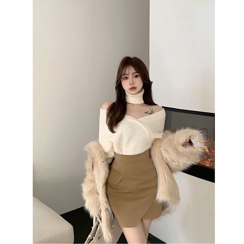 Áo Len Trễ Vai Cổ Khăn Rời Hàng Quảng Châu M0956-Violet