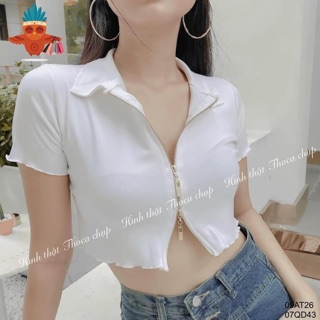 Áo croptop khoá trước khoá hở eo tôn dáng