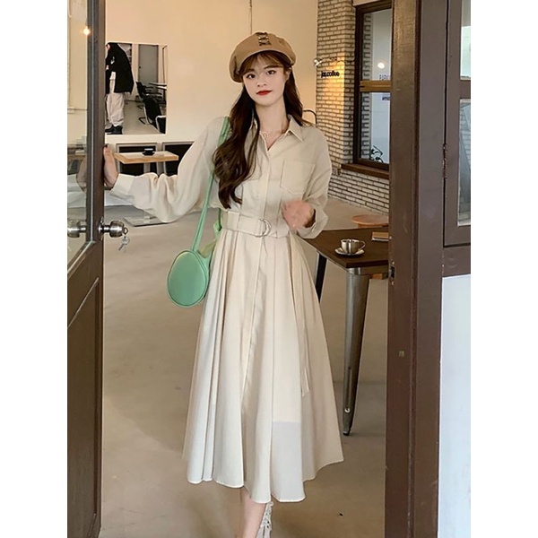 Váy sơ mì xòe đai eo thanh lịch
