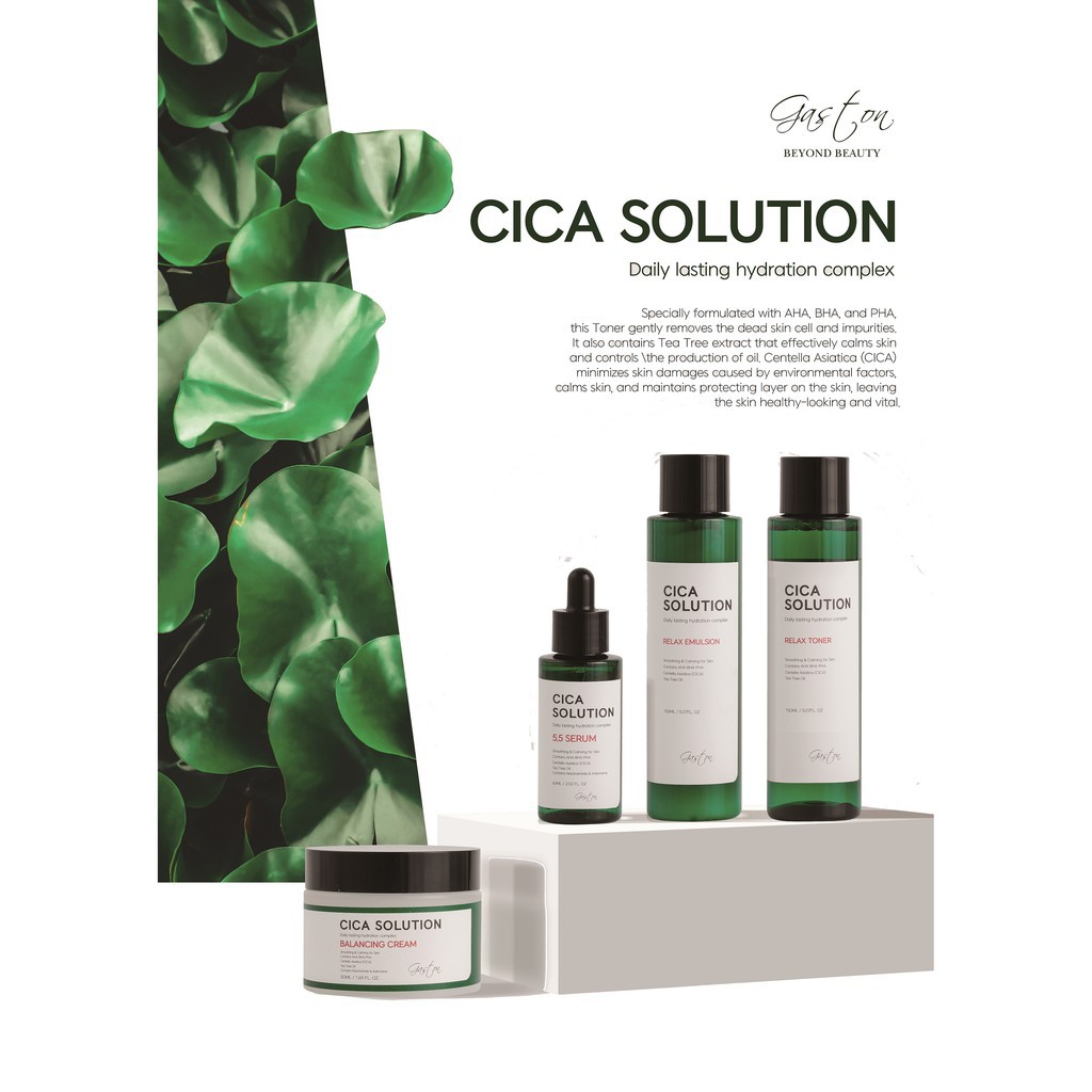 [Auth Hàn] Nước Hoa Hồng Ngừa Mụn Cica Gaston Chiết Xuất Trà Trà - Làm Dịu Da - Toner Gaston Cica Solution Relax Toner