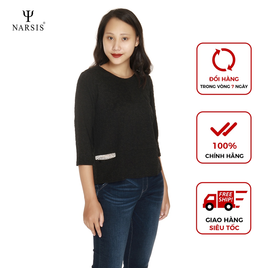 Áo nữ thu đông L7081 thương hiệu NARSIS màu đen họa tiết hoa nổi