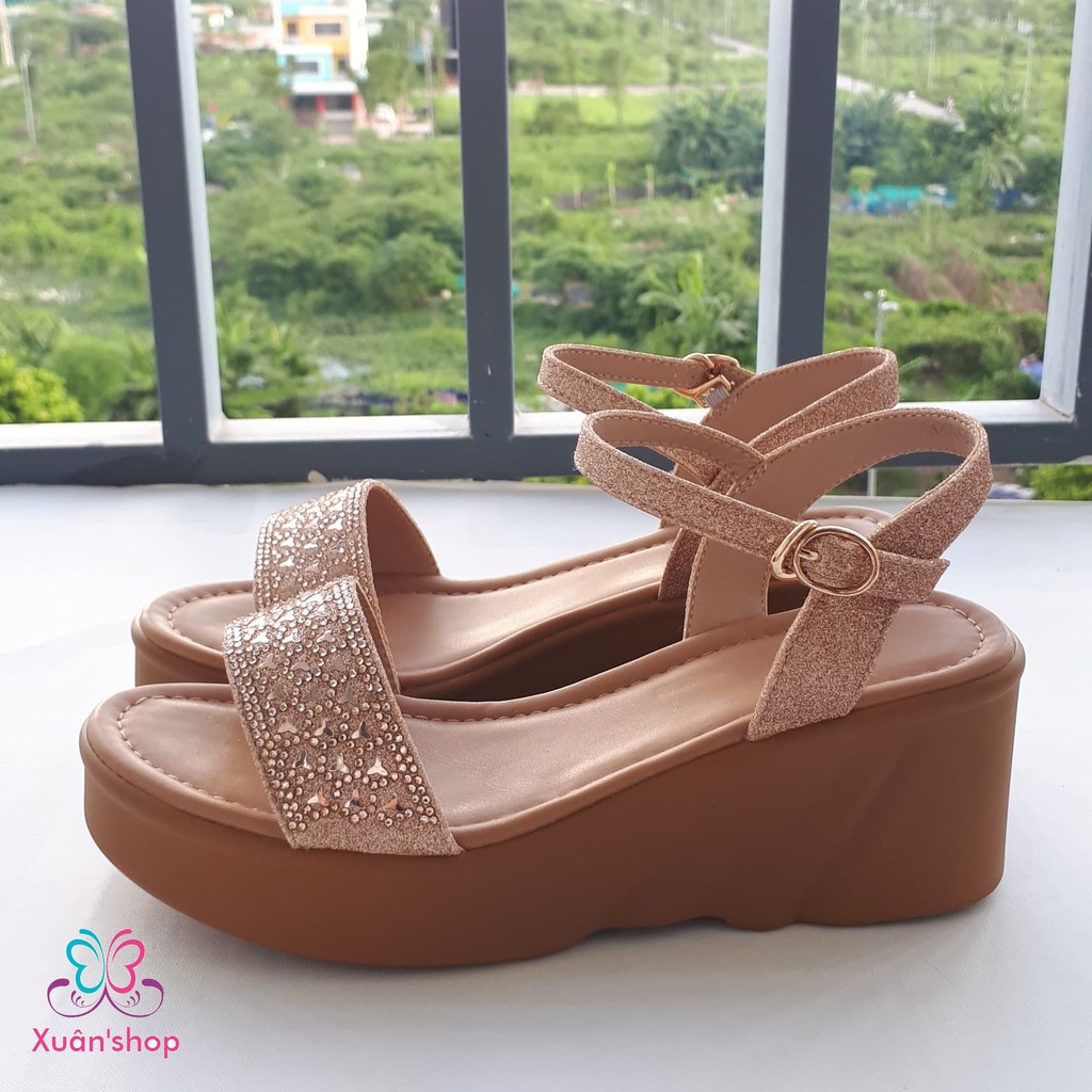 Sandal đế xuồng DUSTO quai ngang ánh kim, gót 6cm (size 39-245)