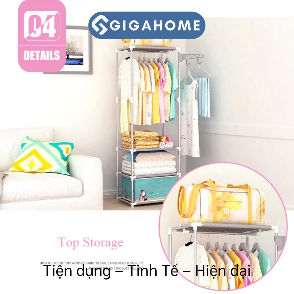 Kệ Treo Quần Áo Chữ H 4 Tầng 3 Ngăn GIGAHOME Loại Lớn Có Móc Treo Bên Cạnh 9571