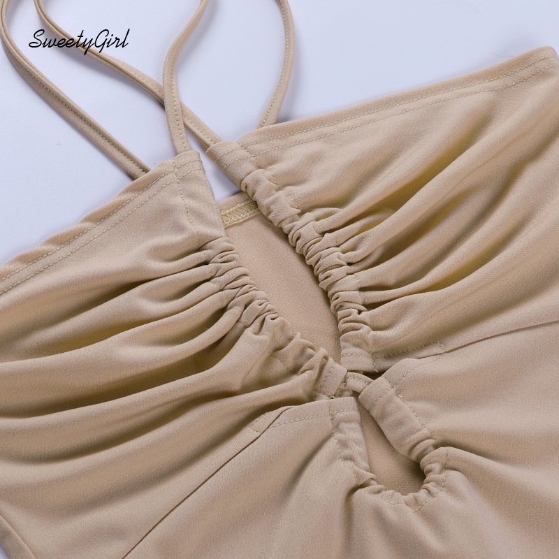 Áo yếm dáng ngắn thiết kế hở lưng màu trơn thời trang quyến rũ cho nữ