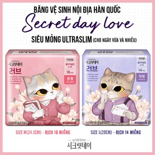 Băng vệ sinh nội địa Hàn Quốc SECRETDAY LOVE Siêu mỏng UltraSlim M, L