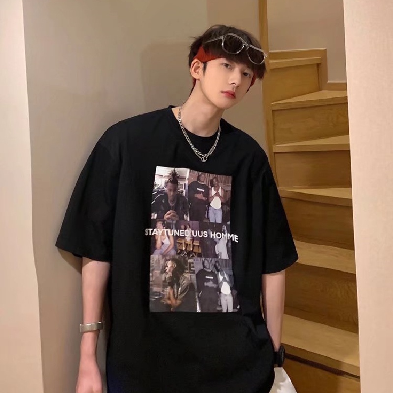 Áo Thun Tay Ngắn Dáng Rộng In Chữ Phong Cách Hip Hop Hàn Quốc Thời Trang Mùa Hè Cho Nam size M-5XL