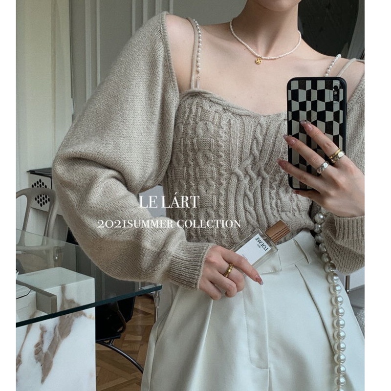 Áo Len Cardigan Dài Tay Hai Dây Đính Ngọc Trai Phong Cách Pháp Cổ Điển Dành Cho Nữ