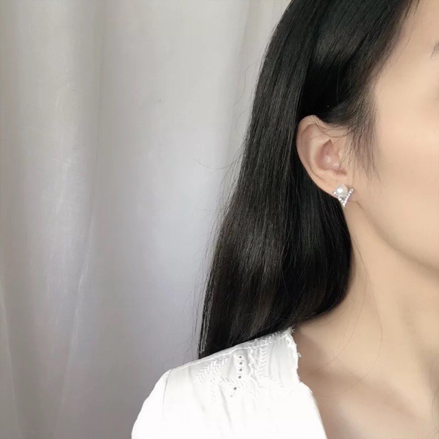 Bông Tai Chữ V Kết Hơp Hạt Chân Châu Quý Phái Bản Đẹp.