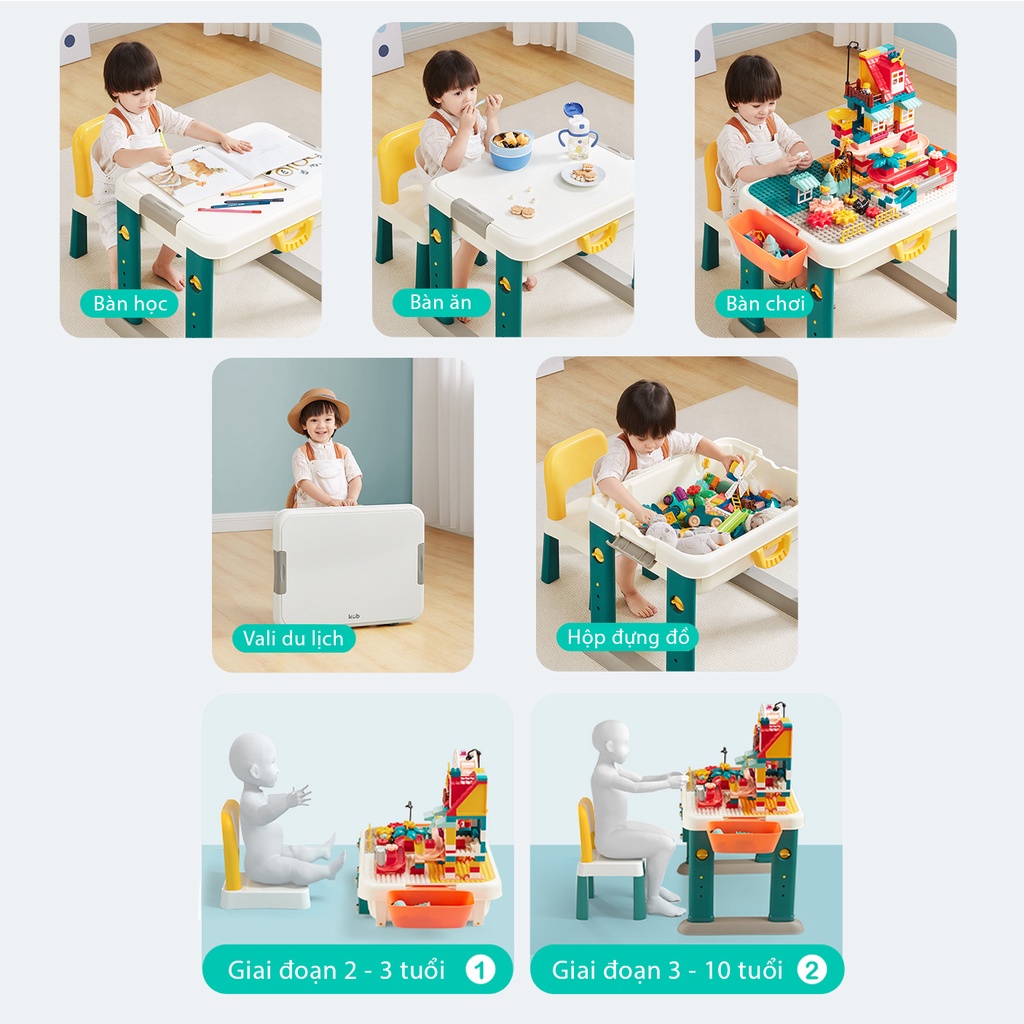 Bàn lắp ráp LEGO, xếp hình khối xây dựng cho bé gấp gọn thành vali, đồ chơi trí tuệ, đồ chơi thông minh