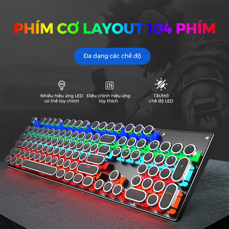 Bàn Phím Cơ Gaming Cho máy tính, Laptop Cao Cấp Có 20 Chế Độ Led RGB ONEKA KB06