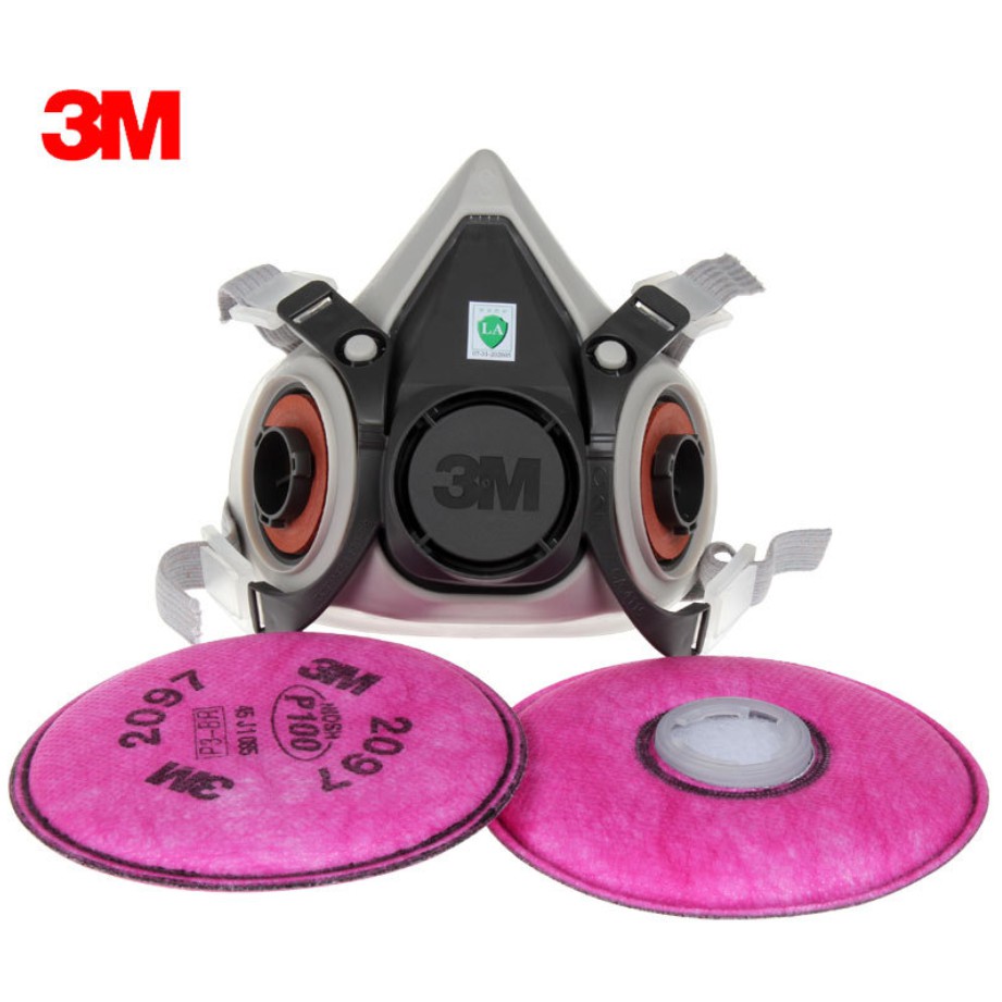 Bộ Mặt nạ chông bụi xi măng 3M 6200 + cặp Phin lọc 3M 2097 lọc hơi hữu cơ, Bụi dầu, bụi siêu mịn, lọc mùi hôi bụi hàn