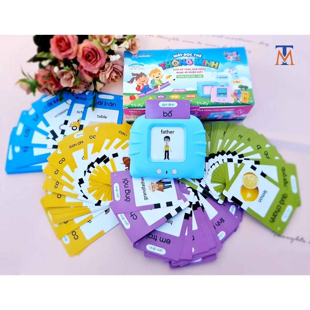 Máy đọc thẻ tiếng anh,Máy học tiếng anh flashcard 112 thẻ 224 từ khoá và 12 chủ đề song ngữ Anh Việt, thẻ học thông minh