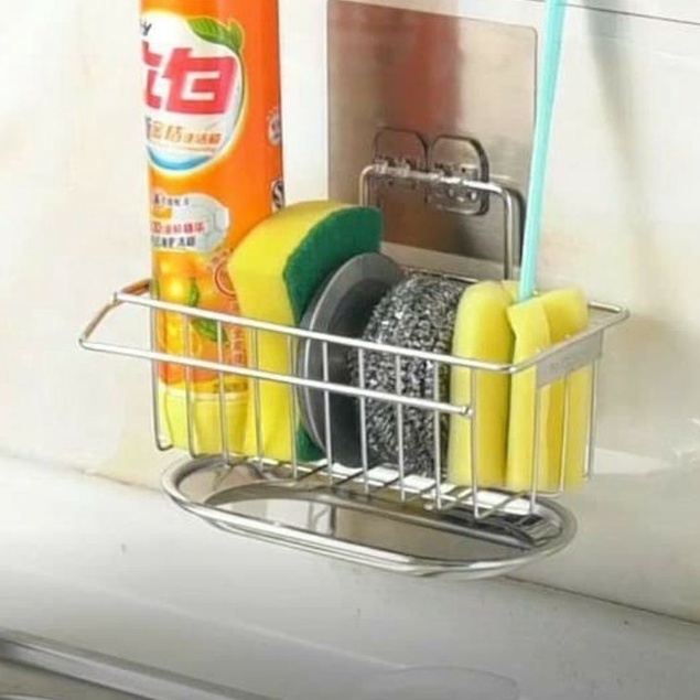 Kệ inox có khay hứng nước đựng miếng rửa bát dán tường Siêu Chắc- Giá Dán Tường Treo Đựng Đồ INOX Để Giẻ Rửa Chén Bát