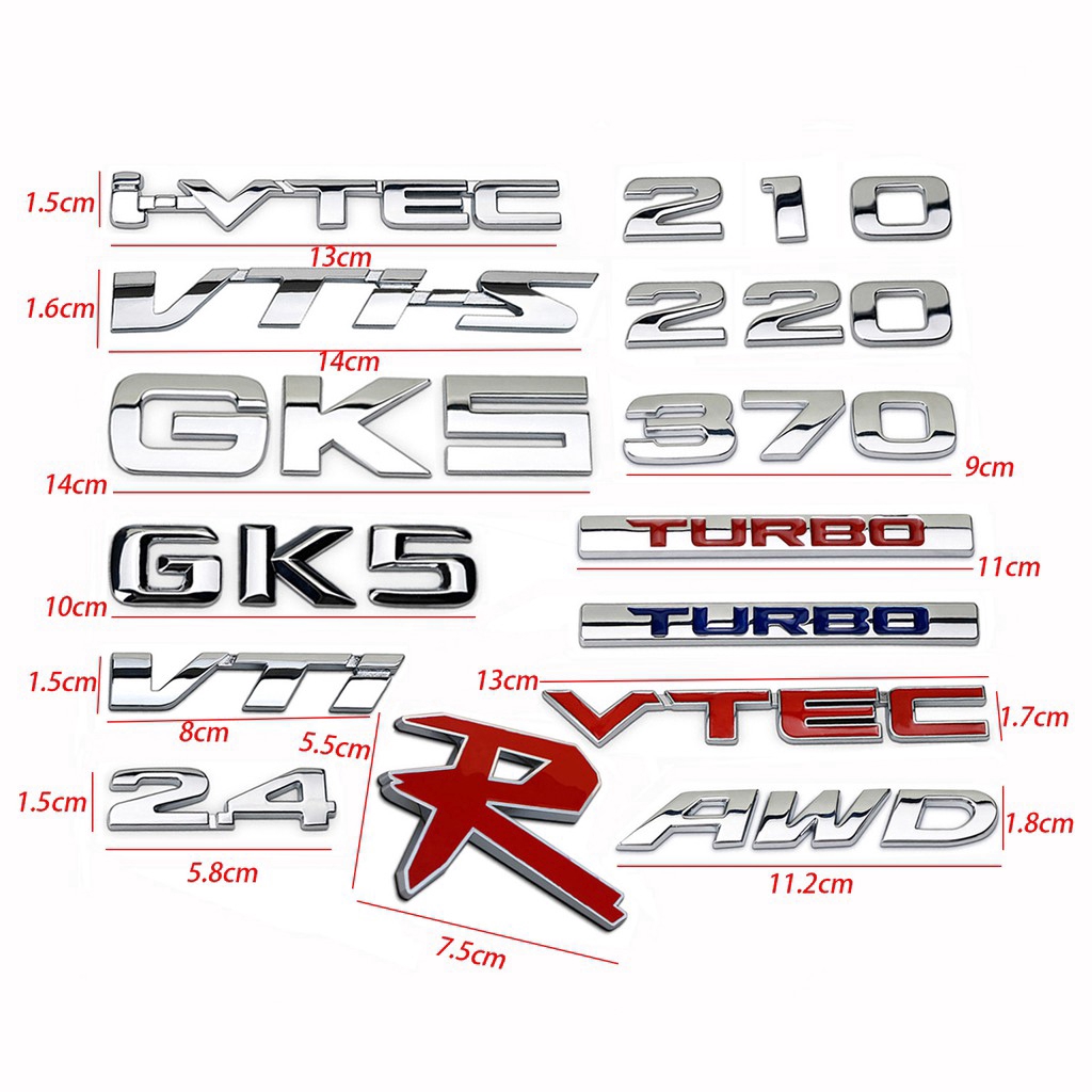 Logo Kim Loại Dán Trang Trí Xe Ô Tô Honda 2.4 210 220 370 Gk5 Vtec Turbo Vti Vti-S Awd