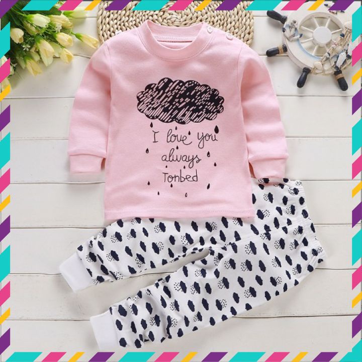 Bộ Dài Tay Cotton 100% Cho Bé Mặc Nhà Dễ Thương