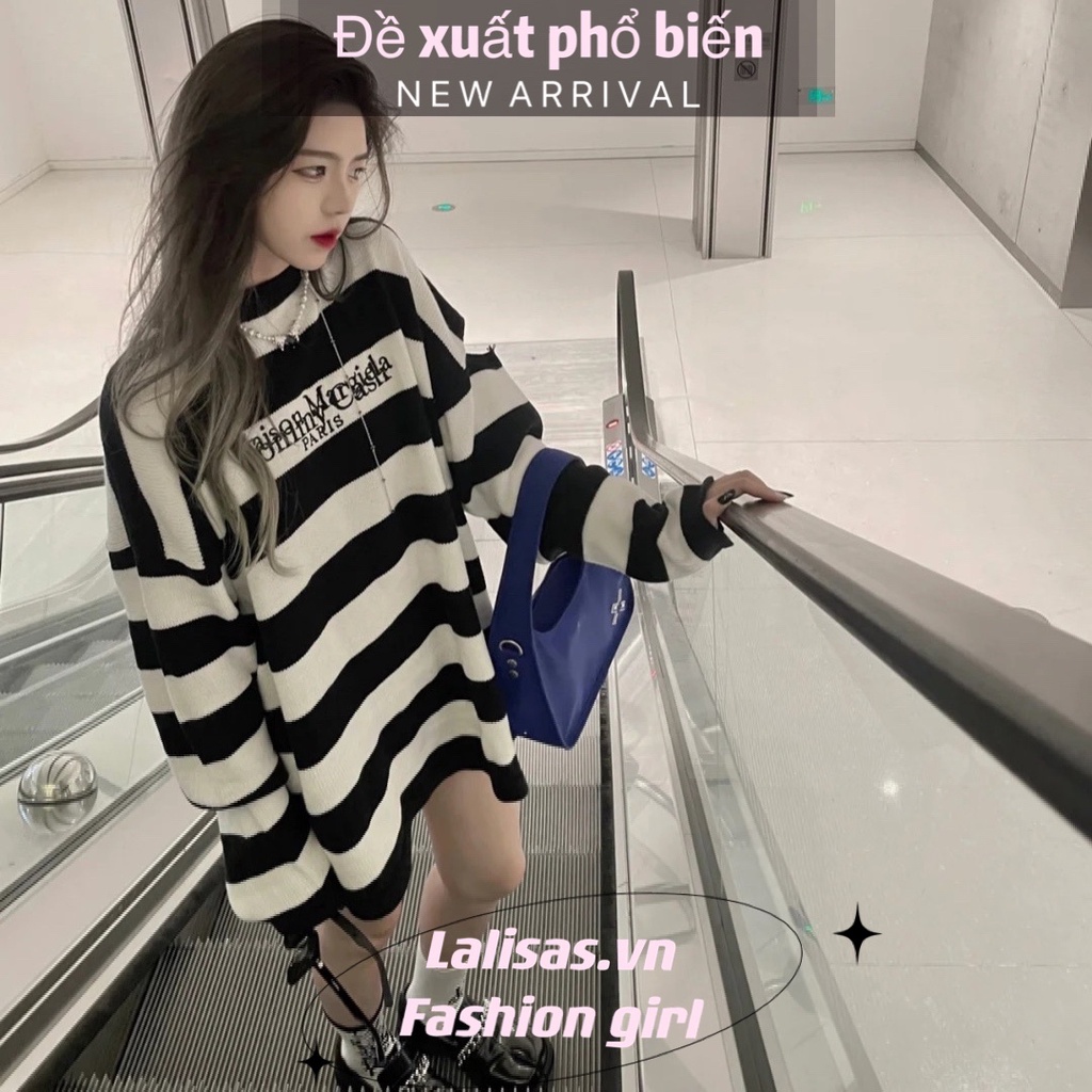 Áo sweater tay dài dáng rộng họa tiết kẻ sọc phong cách Hàn Quốc trẻ trung | BigBuy360 - bigbuy360.vn