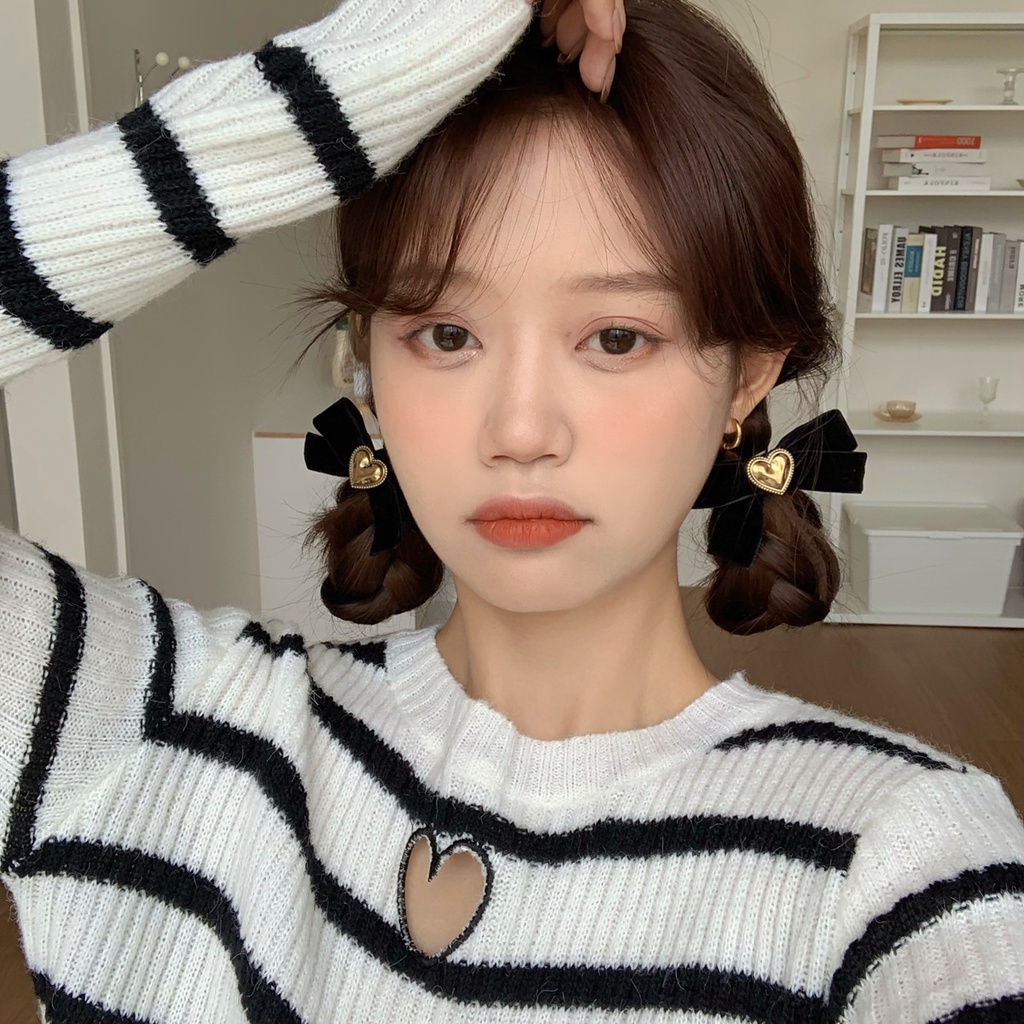 Kẹp tóc nơ MANYUE hình trái tim ngọt ngào phong cách Nhật Bản Hàn Quốc cho nữ