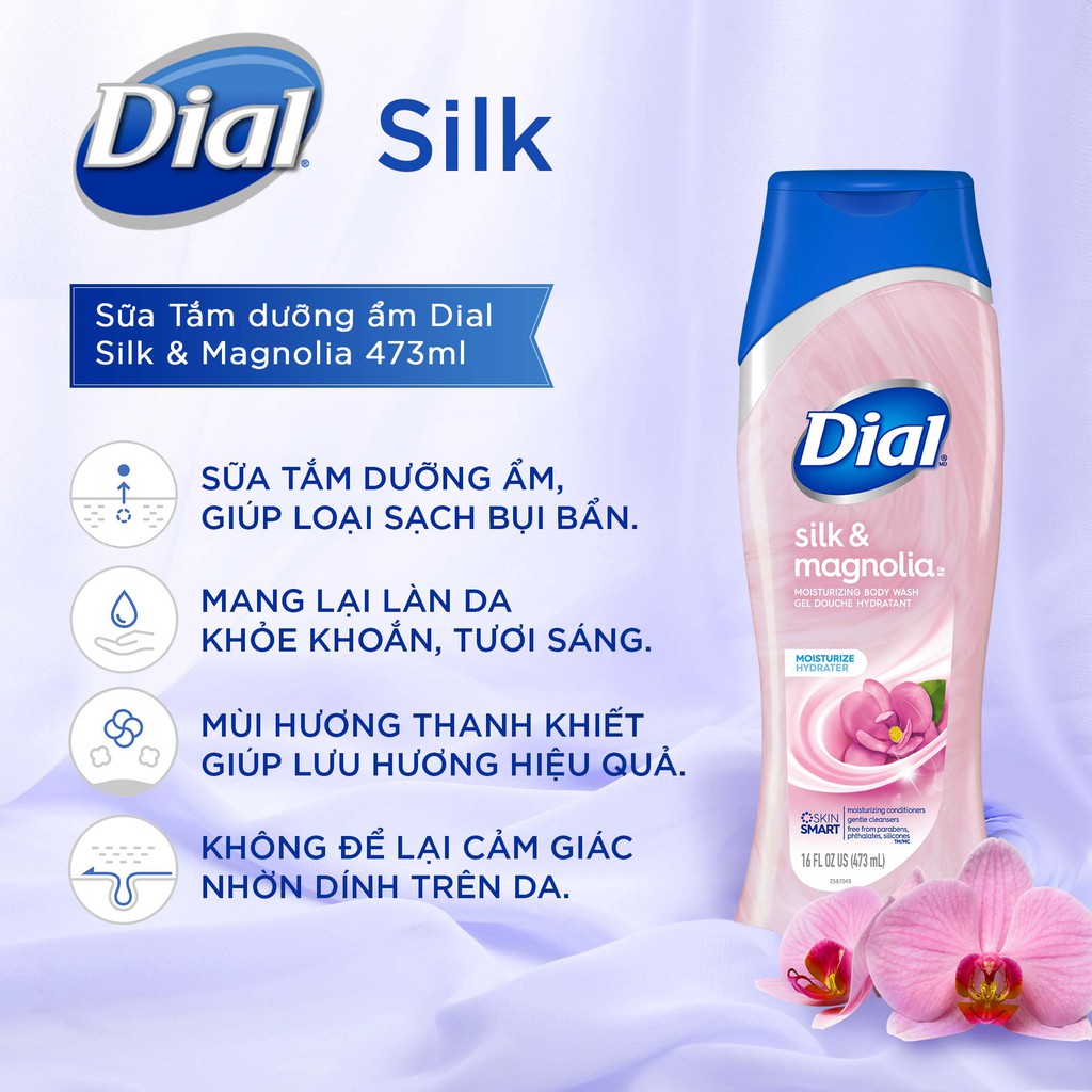 Sữa tắm dưỡng ẩm Dial Silk &amp; Magnolia 473ml (16oz)