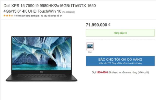 Laptop Dell XPS 7590, MAX OPTION, mới dùng 5 ngày | BigBuy360 - bigbuy360.vn