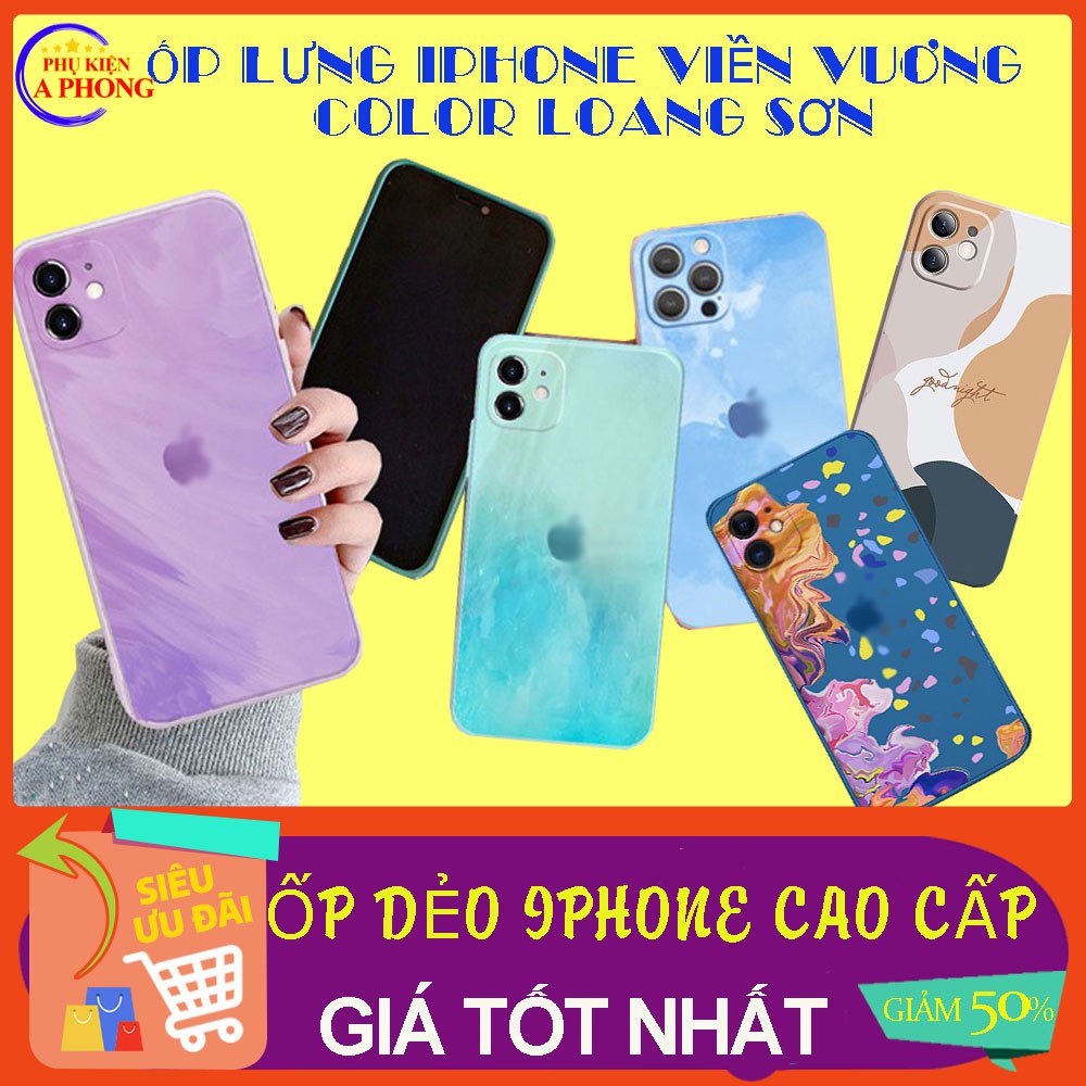 Ốp lưng Color Iphone Viền Vuông - Vỏ Case ốp Loang Màu cho Iphone 11/ 11pro/ 11 Promax/ ip 12/ 12 pro max,đẹp chống trầy