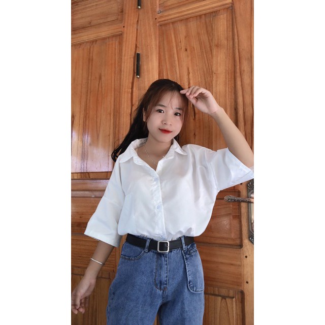 Áo Sơ Mi Tay Lỡ DH12,Áo Sơ Mi Trắng Nữ Basic Tay Lỡ Form Rộng Style Học Sinh , Sinh Viên