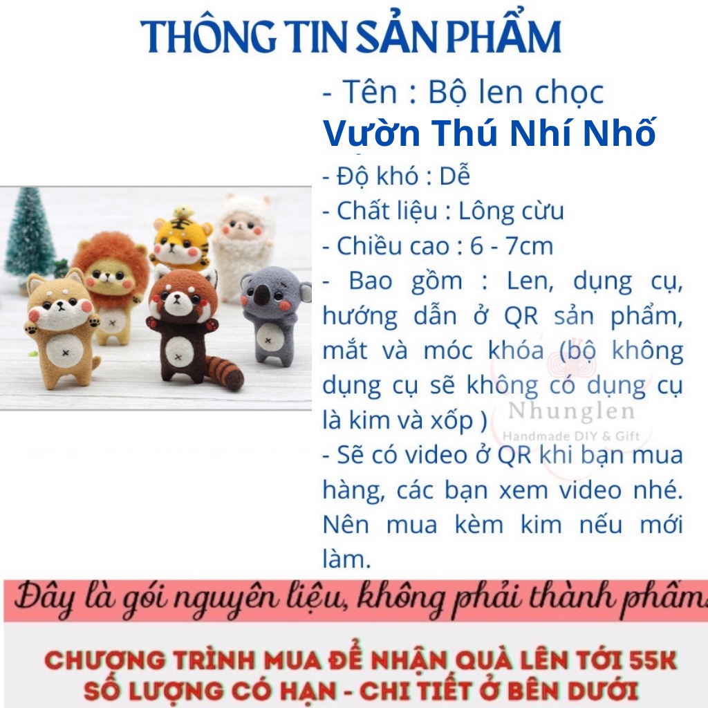 [MỚI 2022] Bộ len chọc Vườn Thú Nhí Nhố, chọc len shiba, hổ, cừu có hướng dẫn bằng video cho người mới bắt đầu