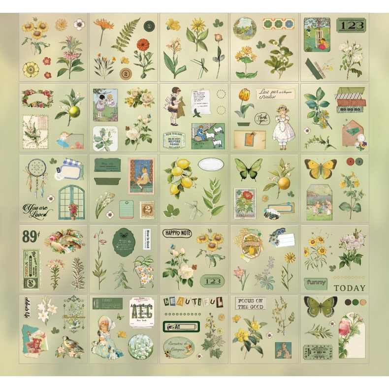 Set 10 tấm sticker chiết ngẫu nhiên từ hộp 100 sticker vintage