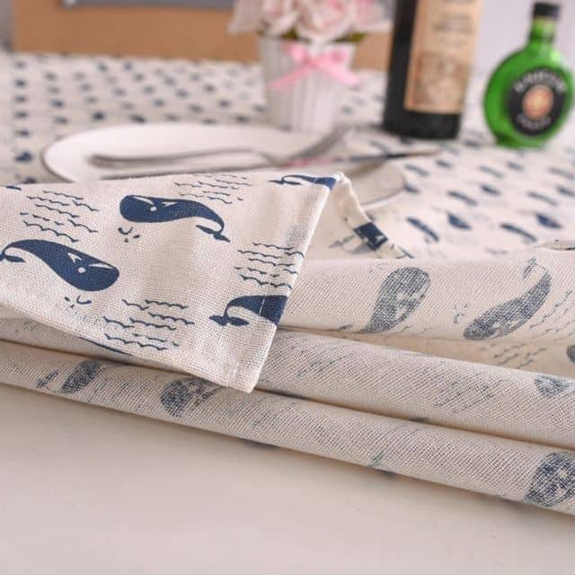 Vải Bố Vải Canvas Decor Trang Trí, Phông Nền Chụp Ảnh, Làm Rèm Khăn Bàn Họa Tiết Cá Heo Xanh Trắng